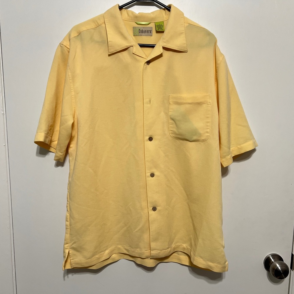 Cubavera Mens Yellow Short Sleeve Collar Button Down Size L Resort Summer‎
